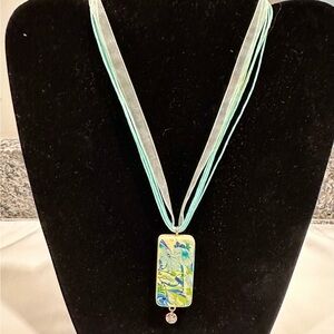 Hand made Floral Mint Multi-Strand Pendant Necklace